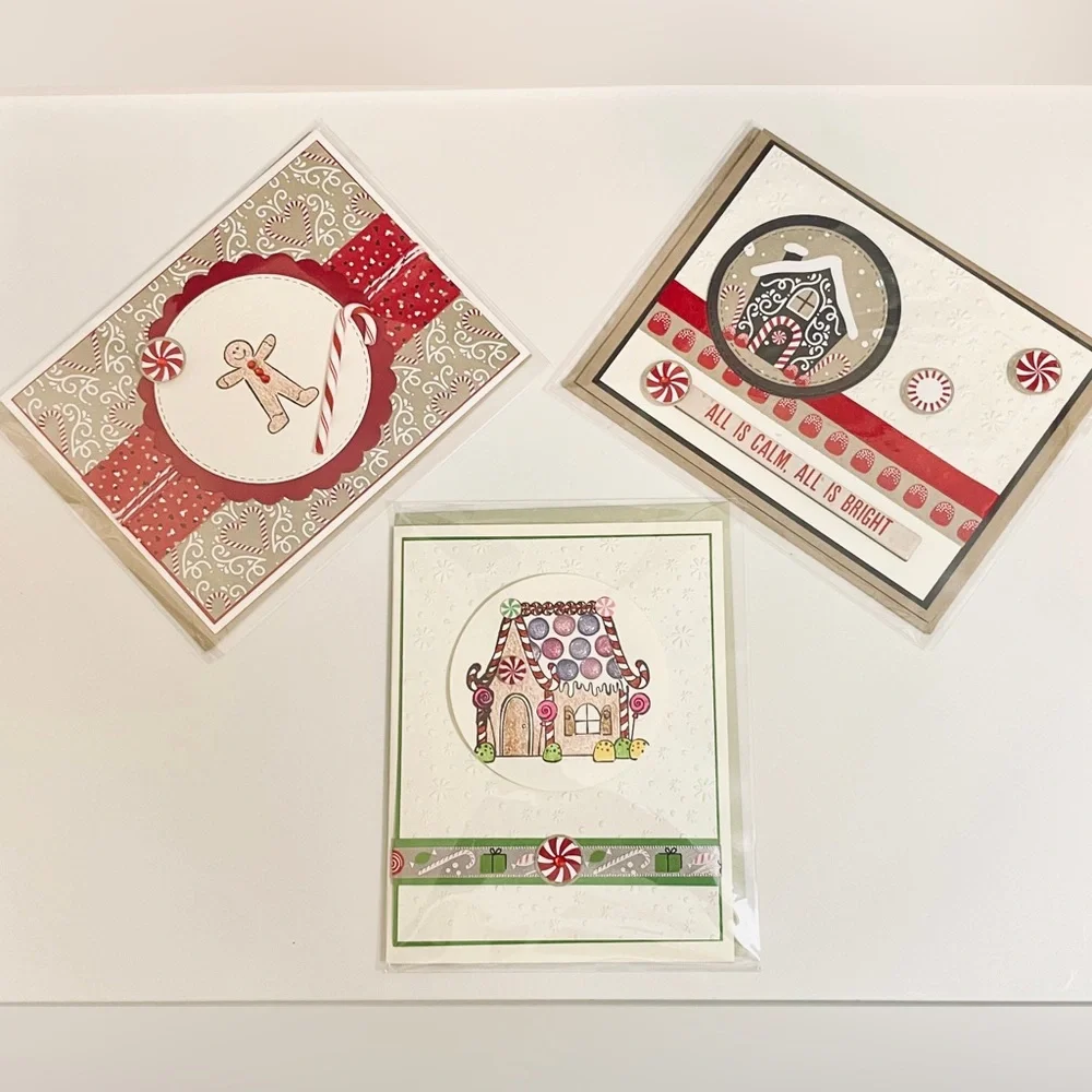 Handmade Christmas Greeting Cards - Gingerbread Theme - Set of 3 Assorted